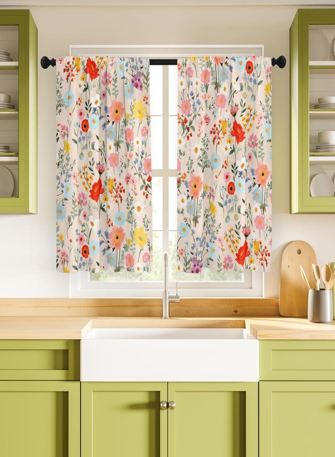 Stanoha Kitchen Curtains (2 Pcs) Over Sink for Bathroom Window Cafe Basement Cortinas para Cocina Farmhouse Short Mini Curtain Flower Floral Summer Elegant Country Rustic Modern Cute - 26×36" - Image 4